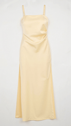 Women's rose satin evening slip dress with draped bodice