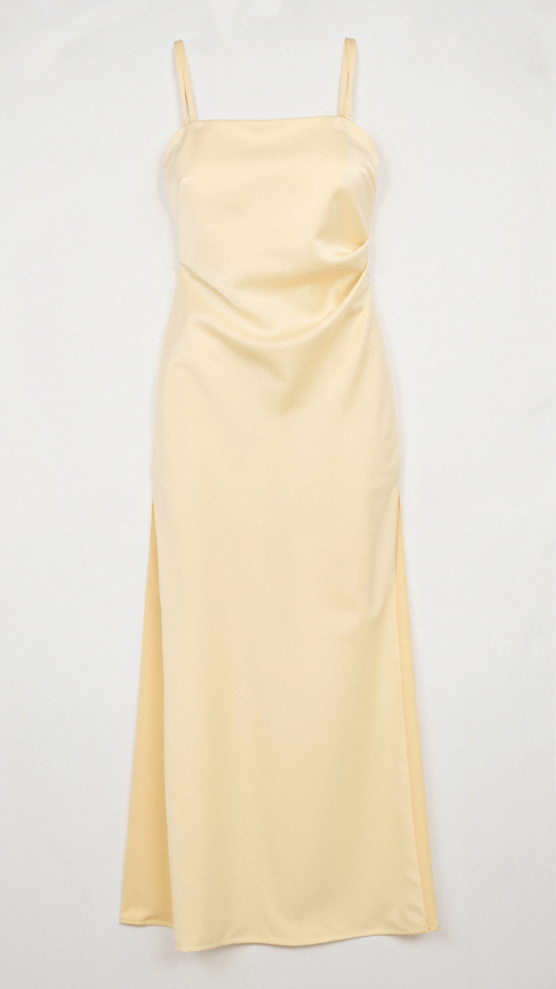 Women's rose satin evening slip dress with draped bodice