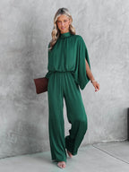Women's high neck jumpsuit with sleek tailored silhouette