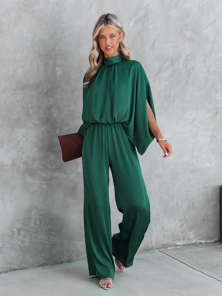 Women's high neck jumpsuit with sleek tailored silhouette