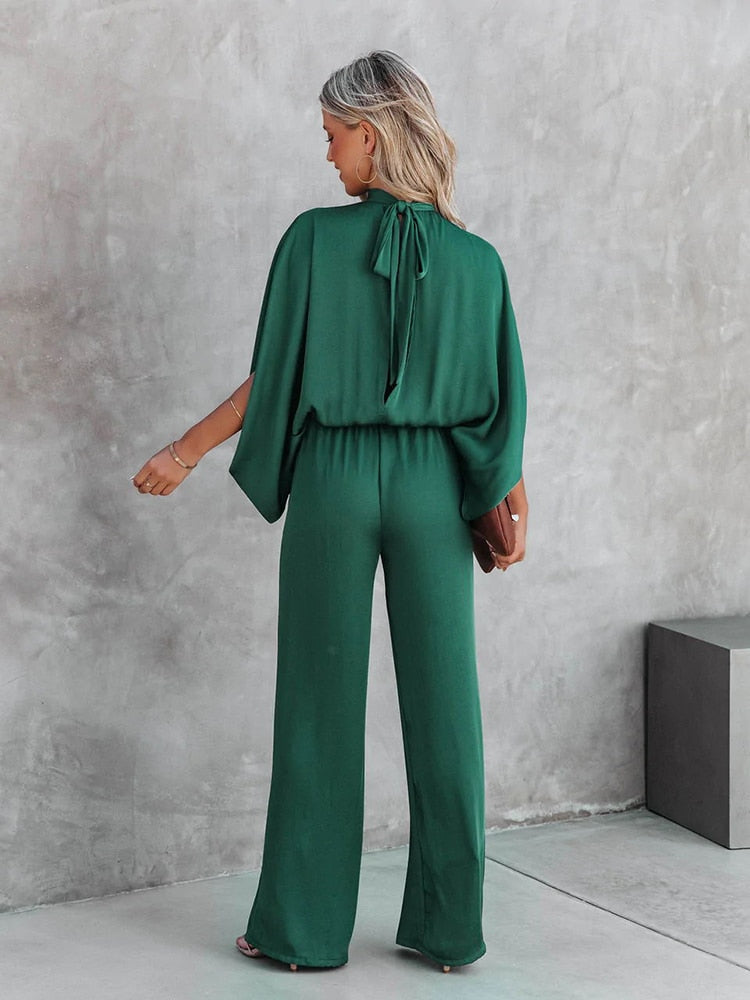 Women's high neck jumpsuit with sleek tailored silhouette