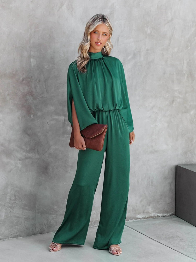 Women's high neck jumpsuit with sleek tailored silhouette