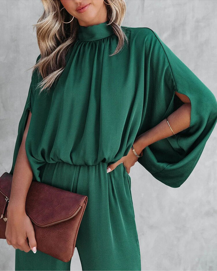 Women's high neck jumpsuit with sleek tailored silhouette