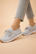 Women's grey lightweight knit trainers with low-top silhouette