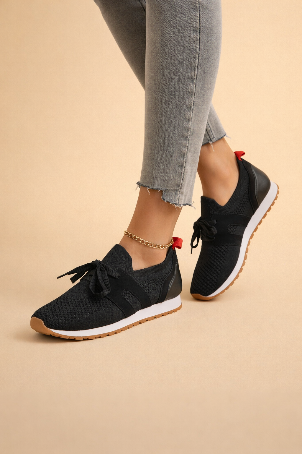 Women's grey lightweight knit trainers with low-top silhouette
