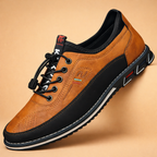 Men's brown vegan leather dress shoes with lace-up front