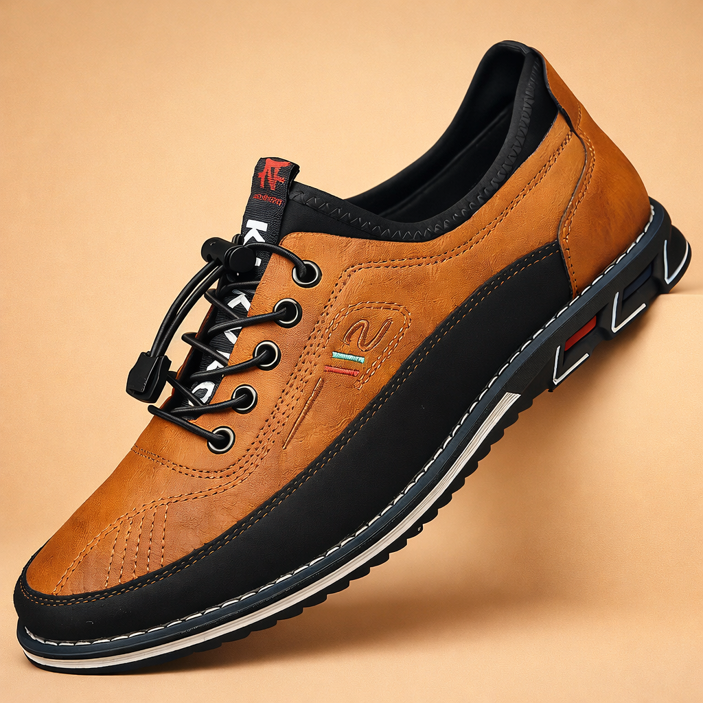 Men's brown vegan leather dress shoes with lace-up front