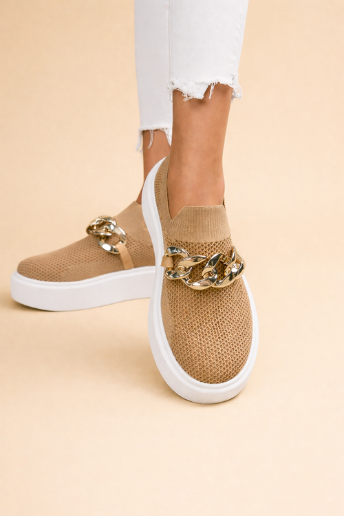 Women's brown knit platform slip-on sneakers with chunky sole