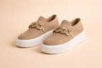 Women's brown knit platform slip-on sneakers with chunky sole