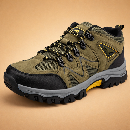Men's green cushioned walking shoes with breathable mesh upper