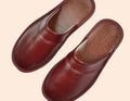 Men's burgundy faux leather slippers for indoor and outdoor wear