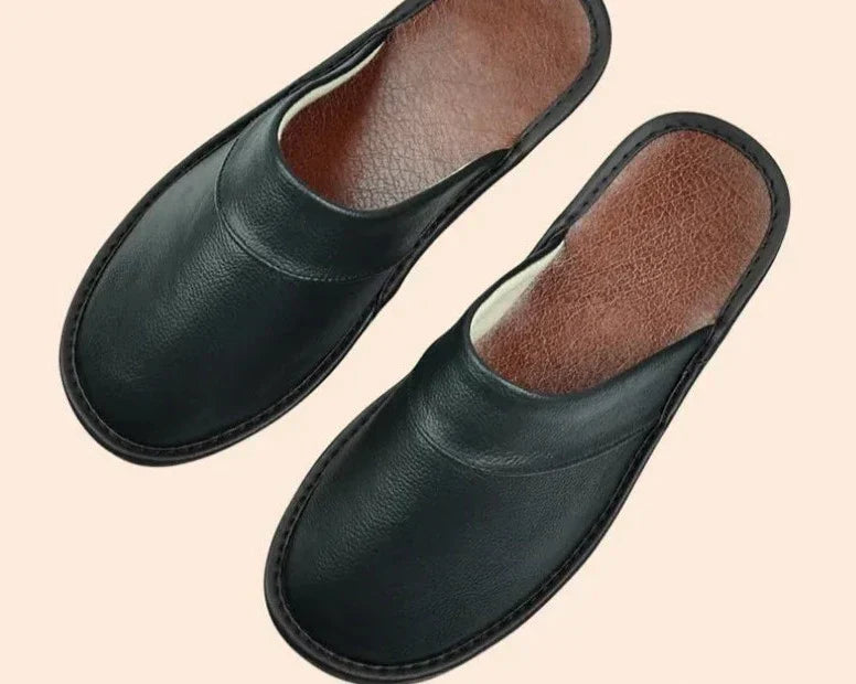 Men's burgundy faux leather slippers for indoor and outdoor wear