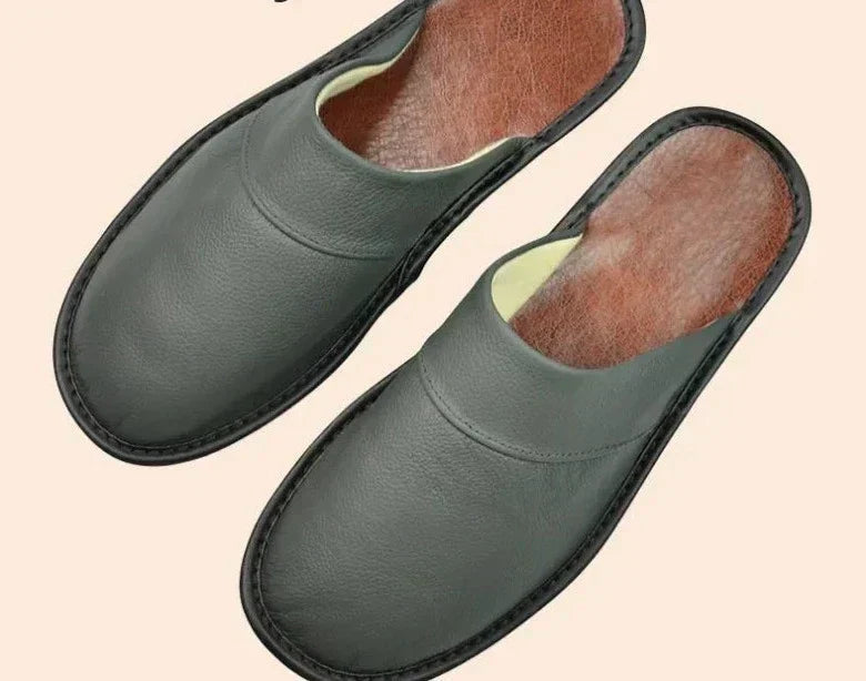 Men's burgundy faux leather slippers for indoor and outdoor wear