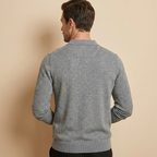 Men's grey knitted polo sweater with long sleeves and soft knit