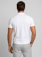 Men's white slim fit zip polo shirt with stand-up collar