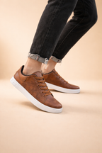 Men's white classic low-top sneakers with leather look upper