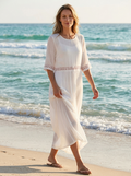 Women's white cotton midi dress with relaxed lightweight fit