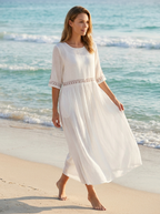 Women's white cotton midi dress with relaxed lightweight fit