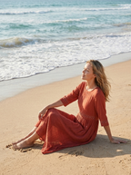 Women's red cotton midi dress with relaxed lightweight fit