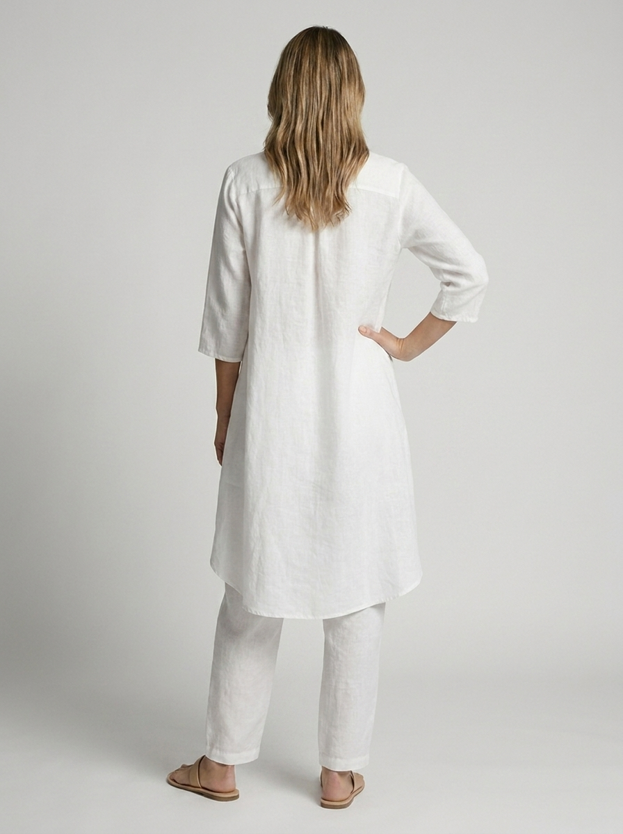 Women's white tunic and pants two piece set with loose fit