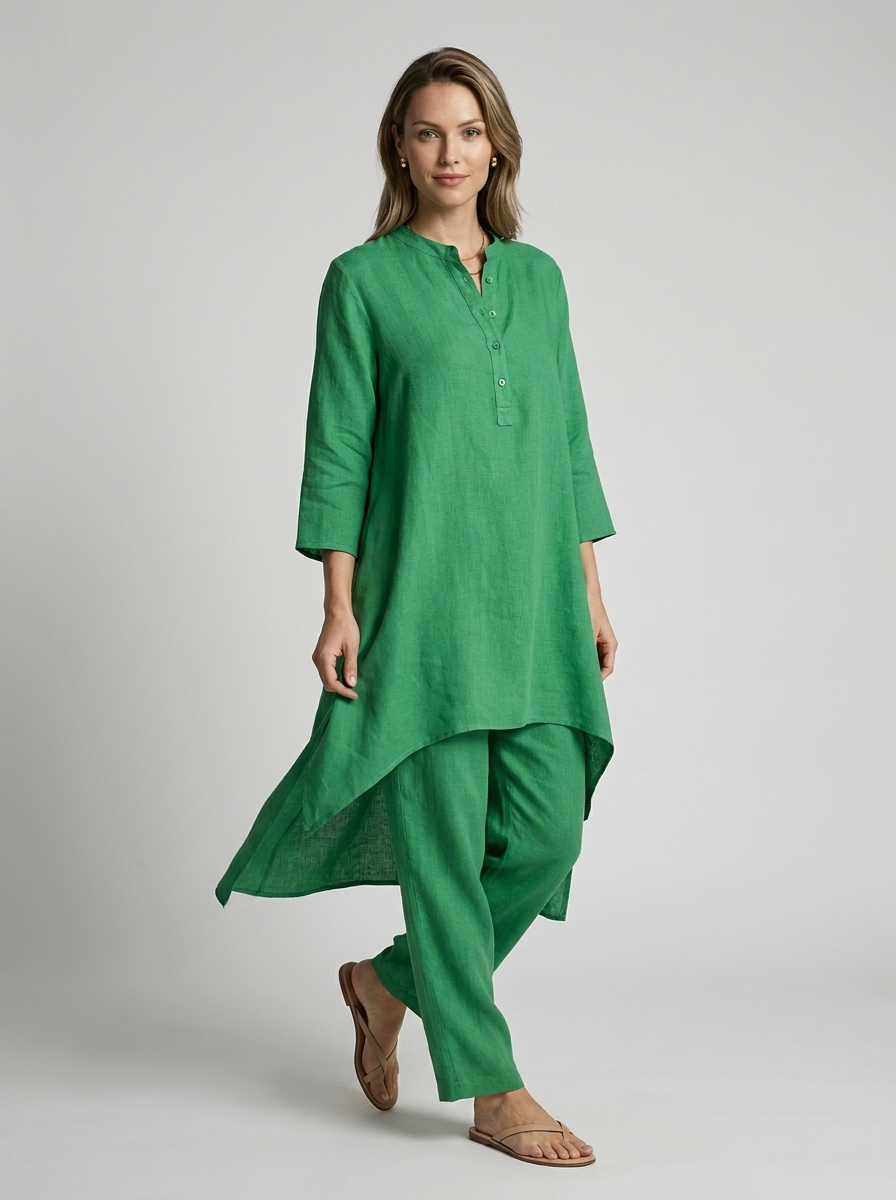 Women's navy blue tunic and pants two piece set with loose fit