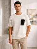 Men's white textured cotton t-shirt with contrast chest pocket