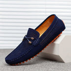 Men's navy perforated slip-on loafer