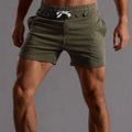 Men's olive green striped drawstring shorts