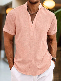 Kieran | Men's Band Collar Henley Shirt with Rolled Short Sleeves