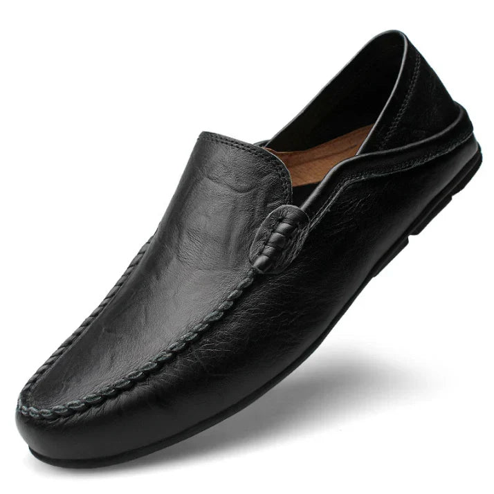 Men's black moccasin-style slip-on loafers