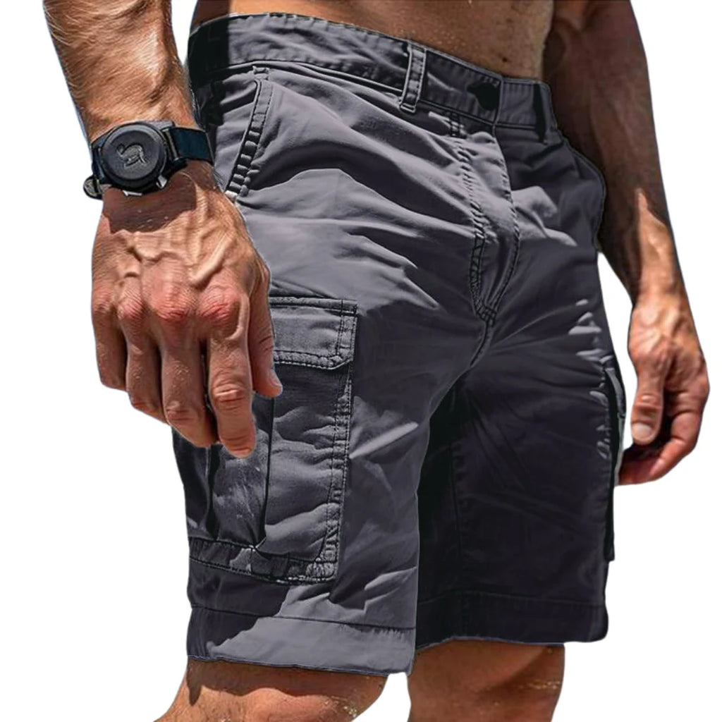 Men's charcoal cargo shorts with utility pockets
