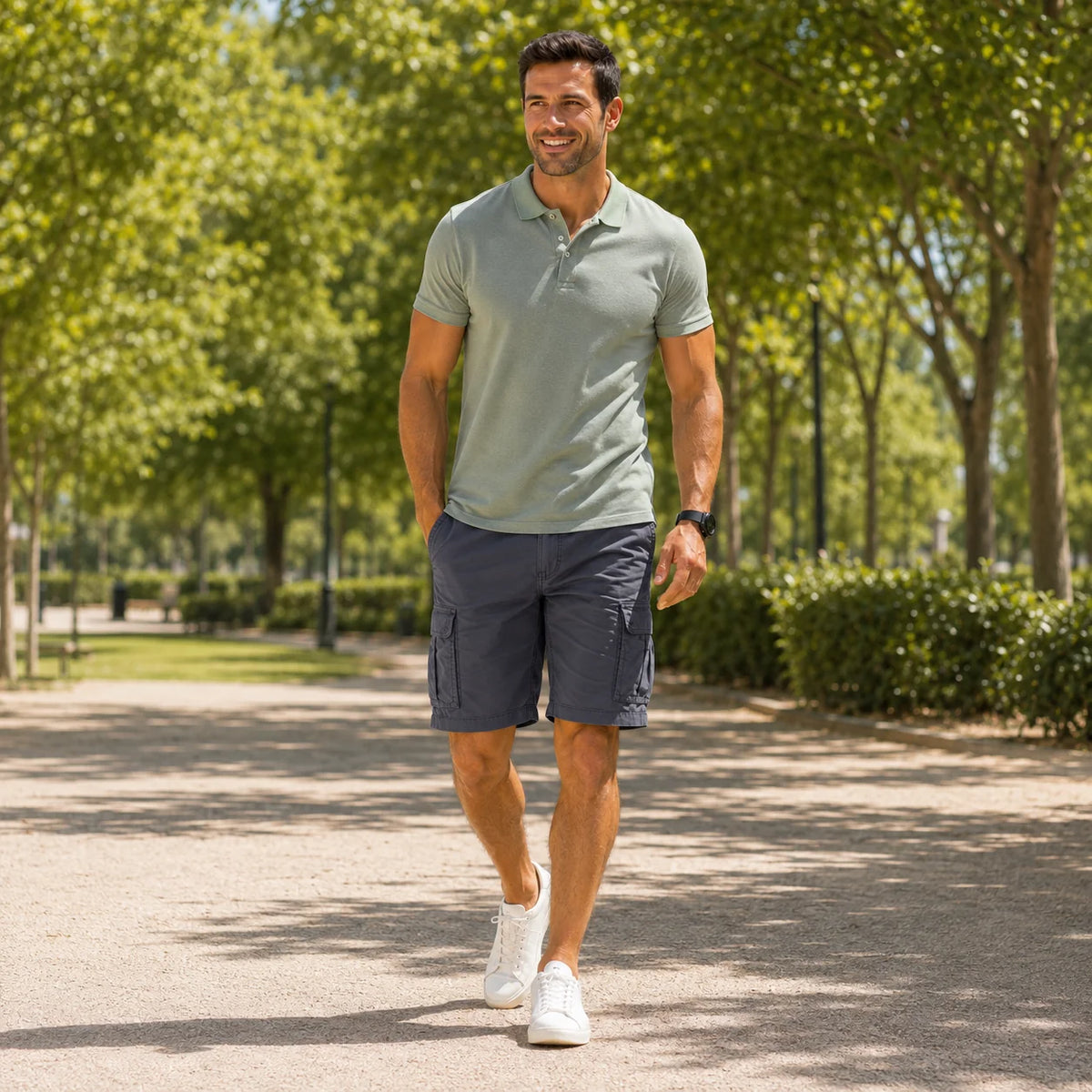 Men's cargo shorts with utility pockets