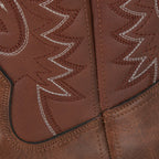 Men's brown western cowboy boots with stitched shaft and block heel