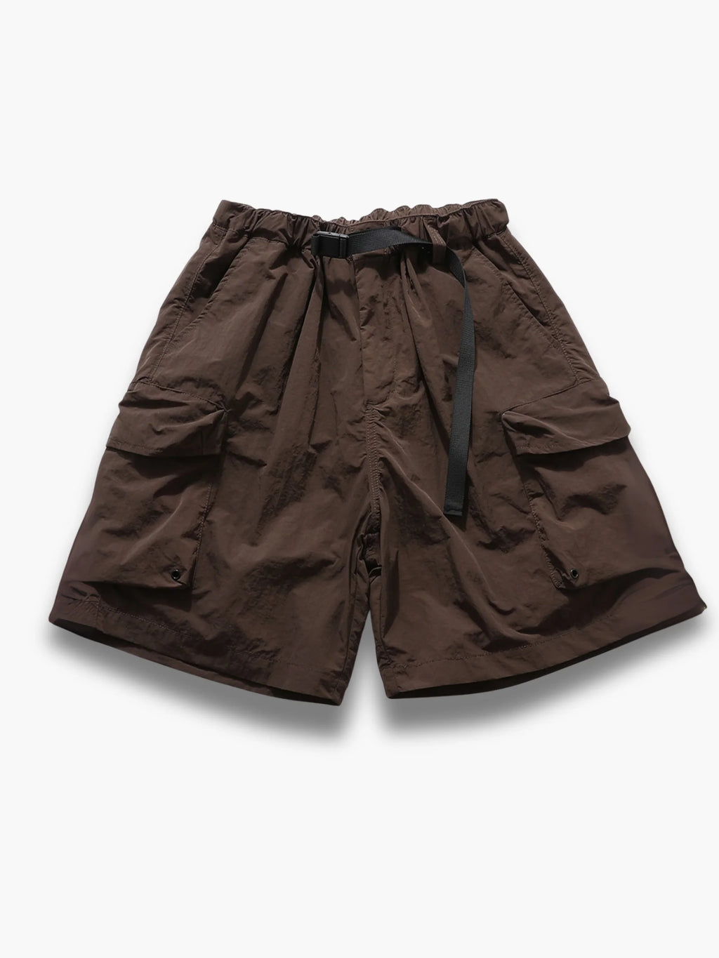 Men's brown cargo shorts with built-in belt