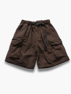 Men's brown cargo shorts with built-in belt