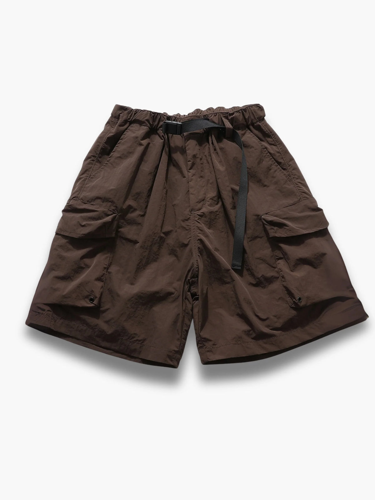 Men's brown cargo shorts with built-in belt