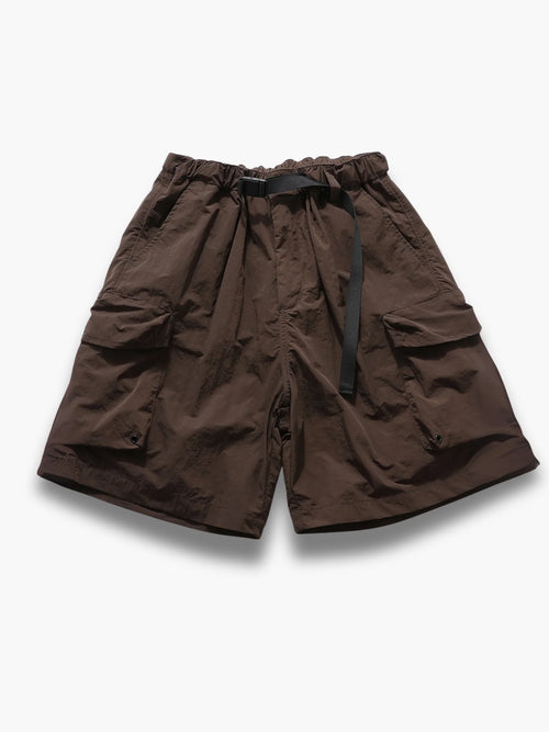 Men's brown cargo shorts with built-in belt