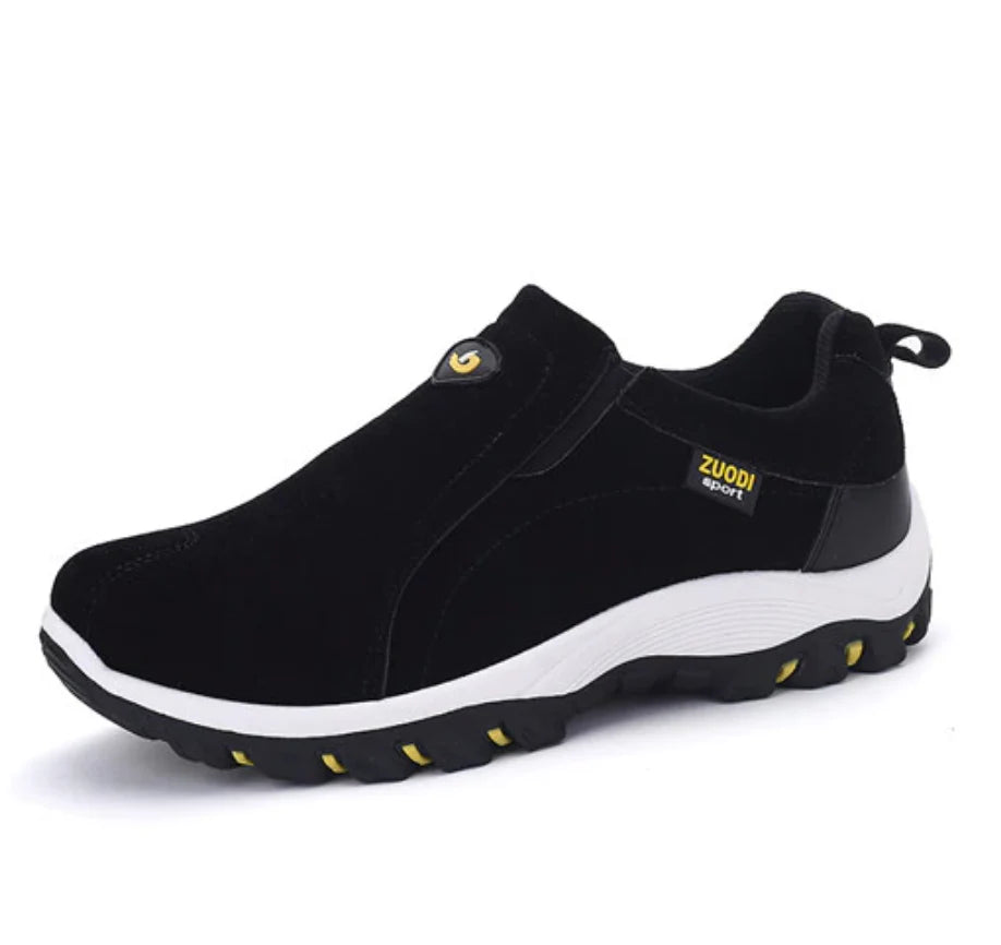 Men's black slip-on walking shoes