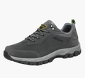 Men's grey waterproof hiking shoes with deep tread grip outsole