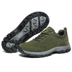 Men's grey waterproof hiking shoes with deep tread grip outsole