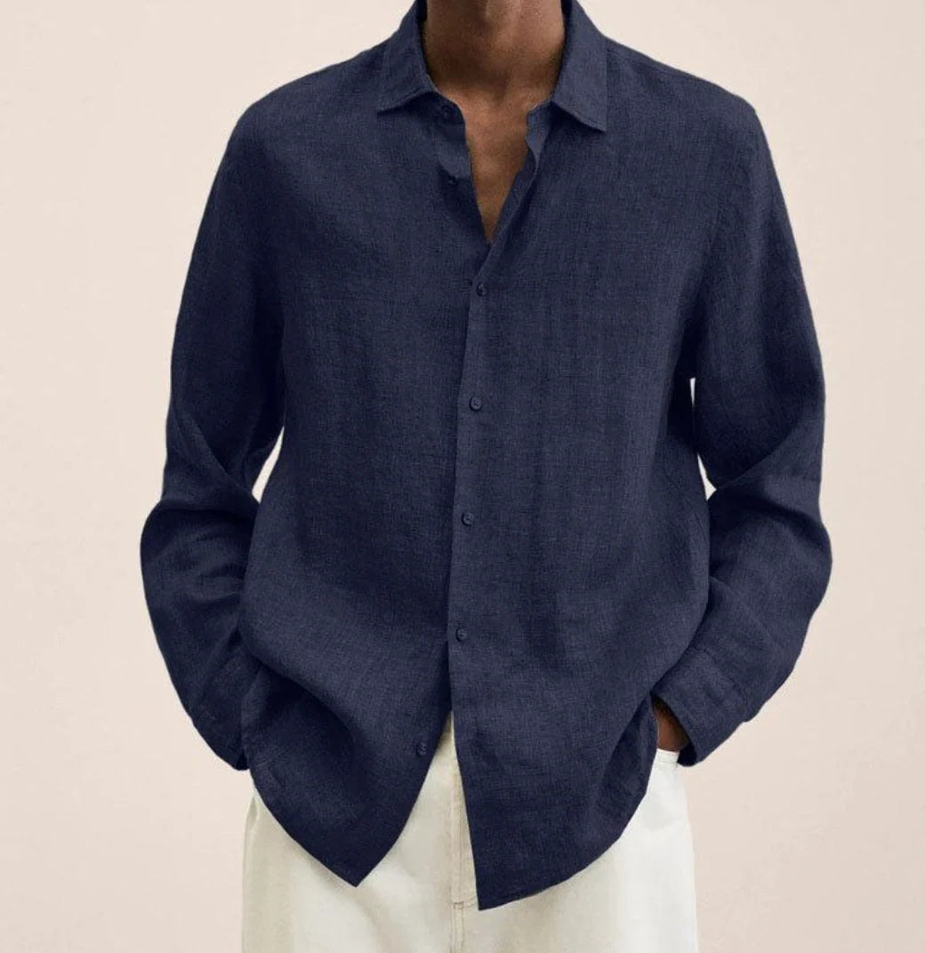 Men's navy relaxed fit long sleeve button-up shirt