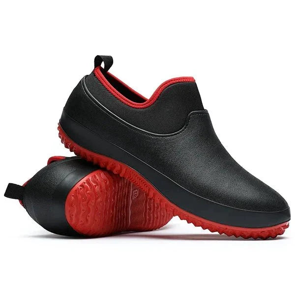 Men's black/red waterproof slip-on work shoes