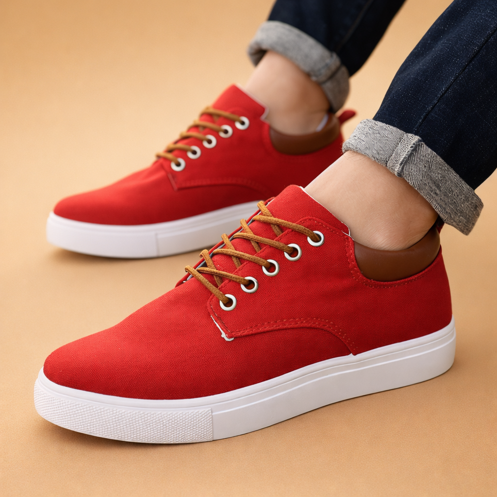 Men's brown canvas sneakers with breathable low-top upper