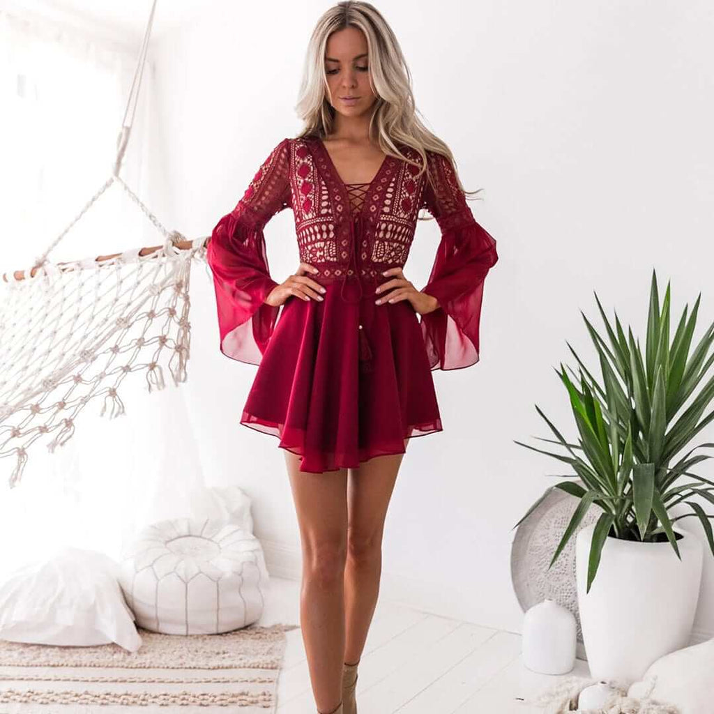 Women's bell sleeve mini dress