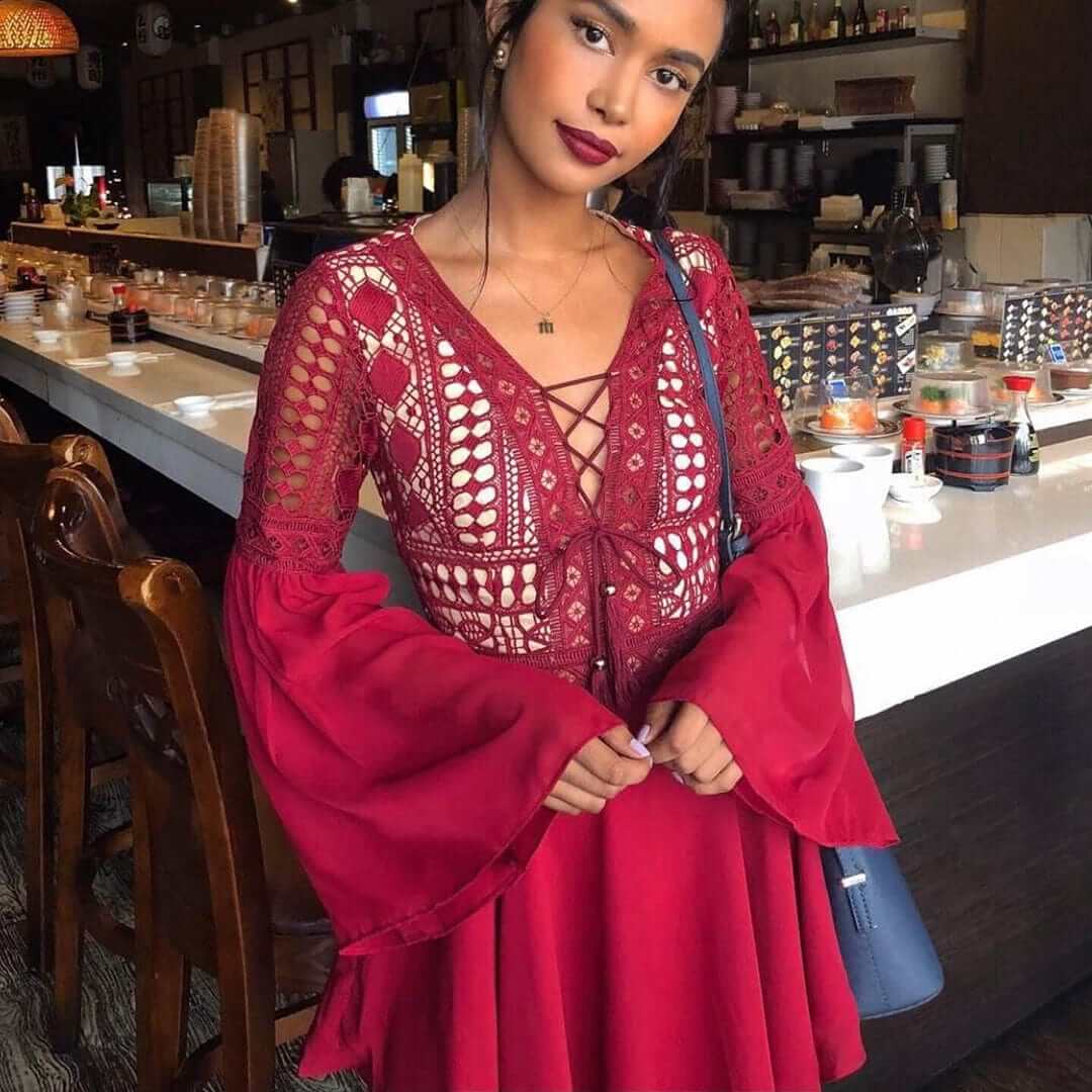 Women's bell sleeve mini dress