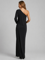 Women's black one-shoulder maxi dress with minimalist silhouette