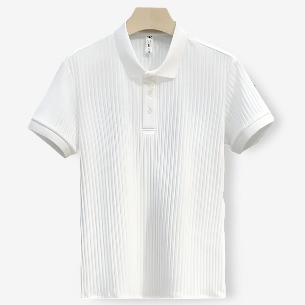 Men's white lightweight cotton polo shirt with classic collar