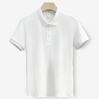Men's white lightweight cotton polo shirt with classic collar