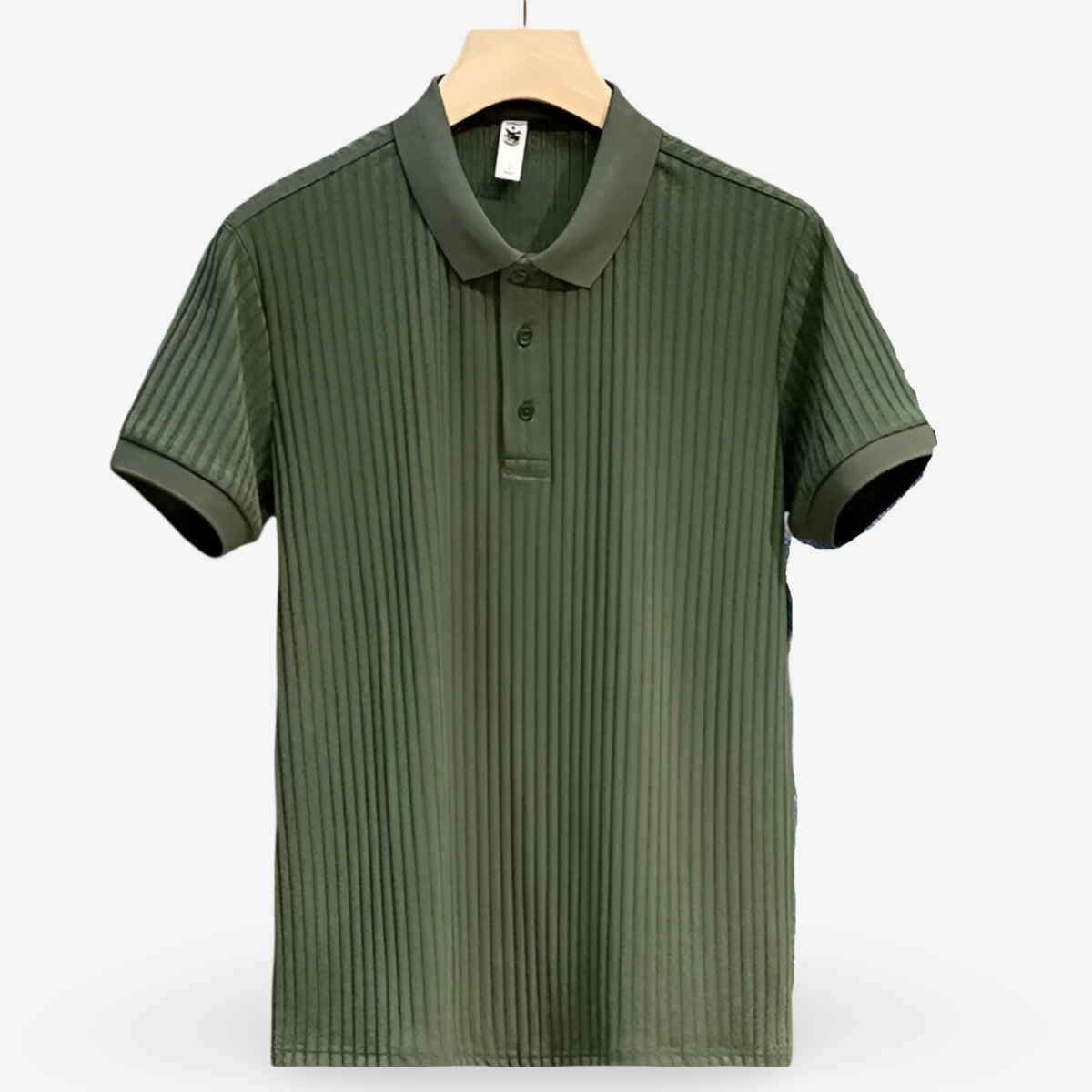 Men's khaki lightweight cotton polo shirt with classic collar