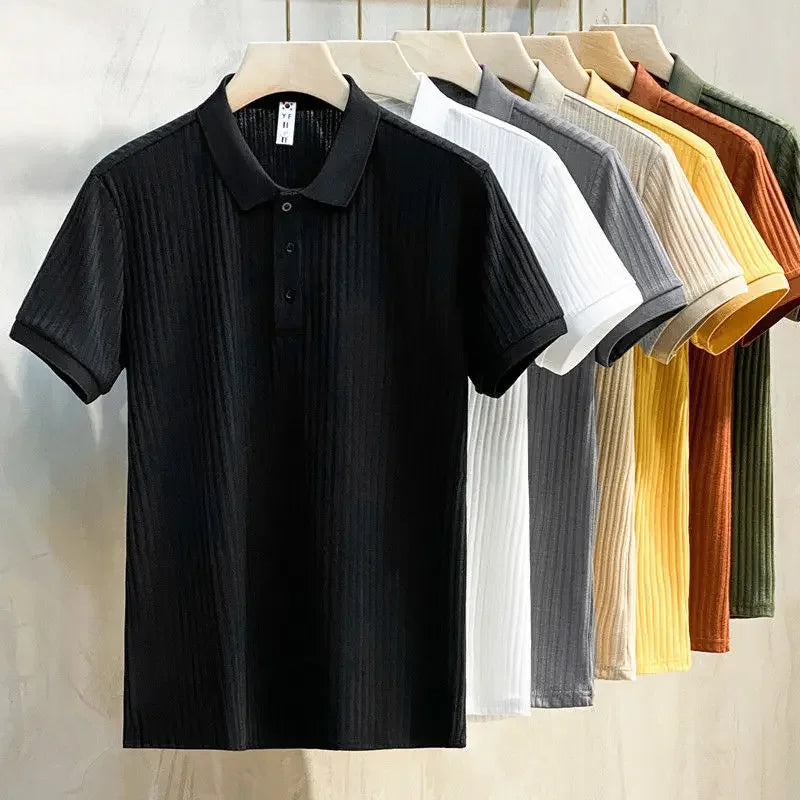 Men's khaki lightweight cotton polo shirt with classic collar